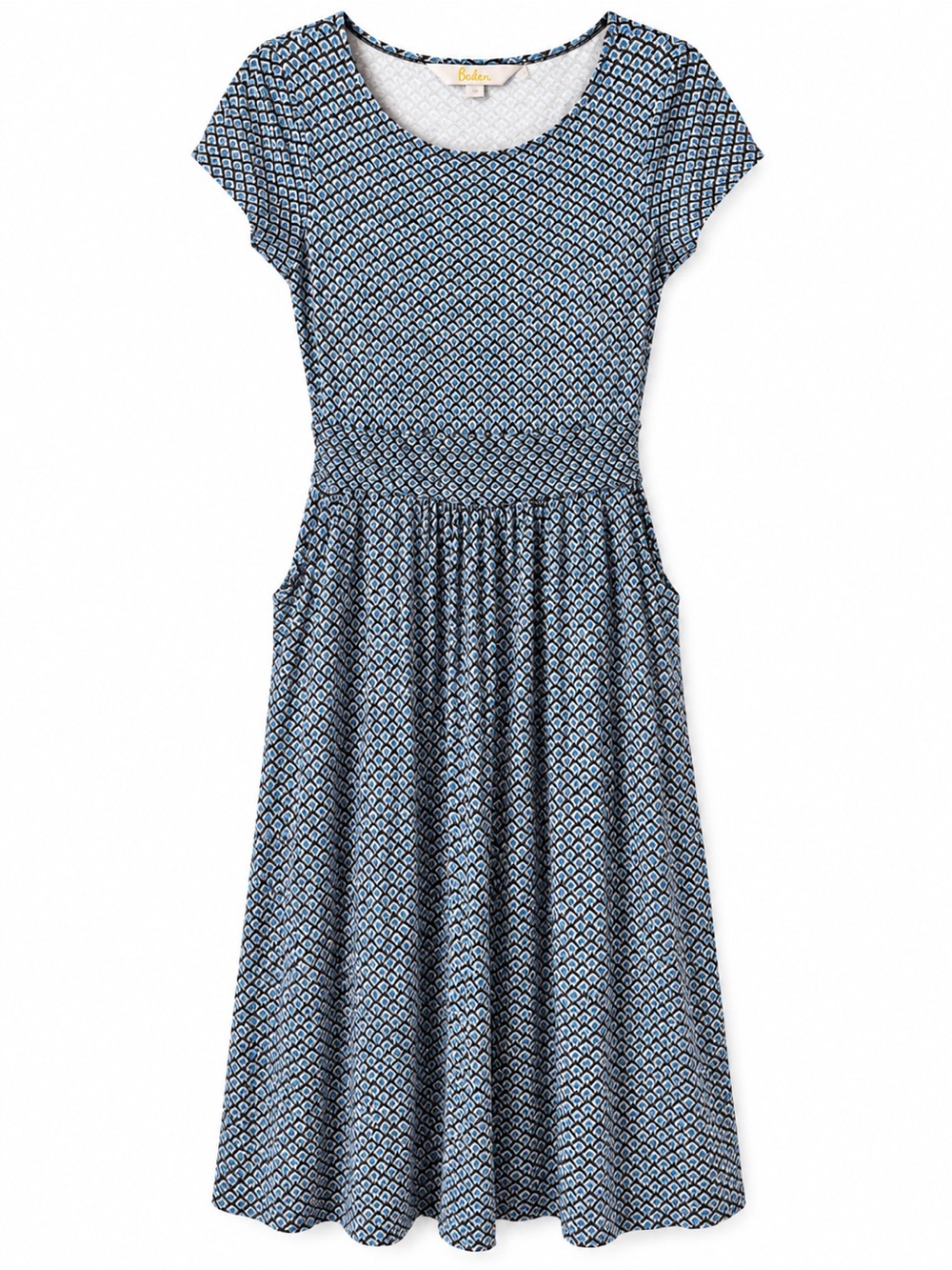 Boden Amelie Jersey Dress Blue Geometric Print Size 8L Long Midi Stretch